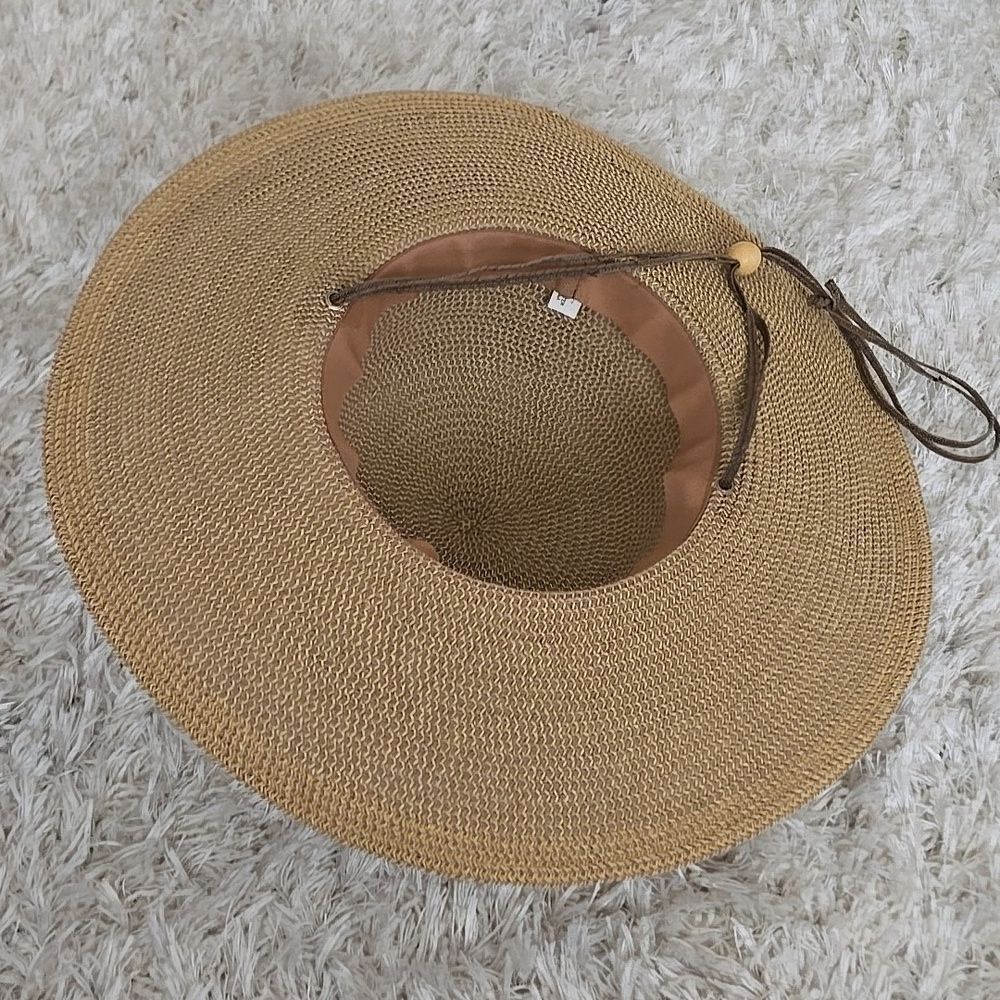 Natural Straw Floppy Hat sun fun sport vacation womens tan brown travel Visor - Picture 8 of 13